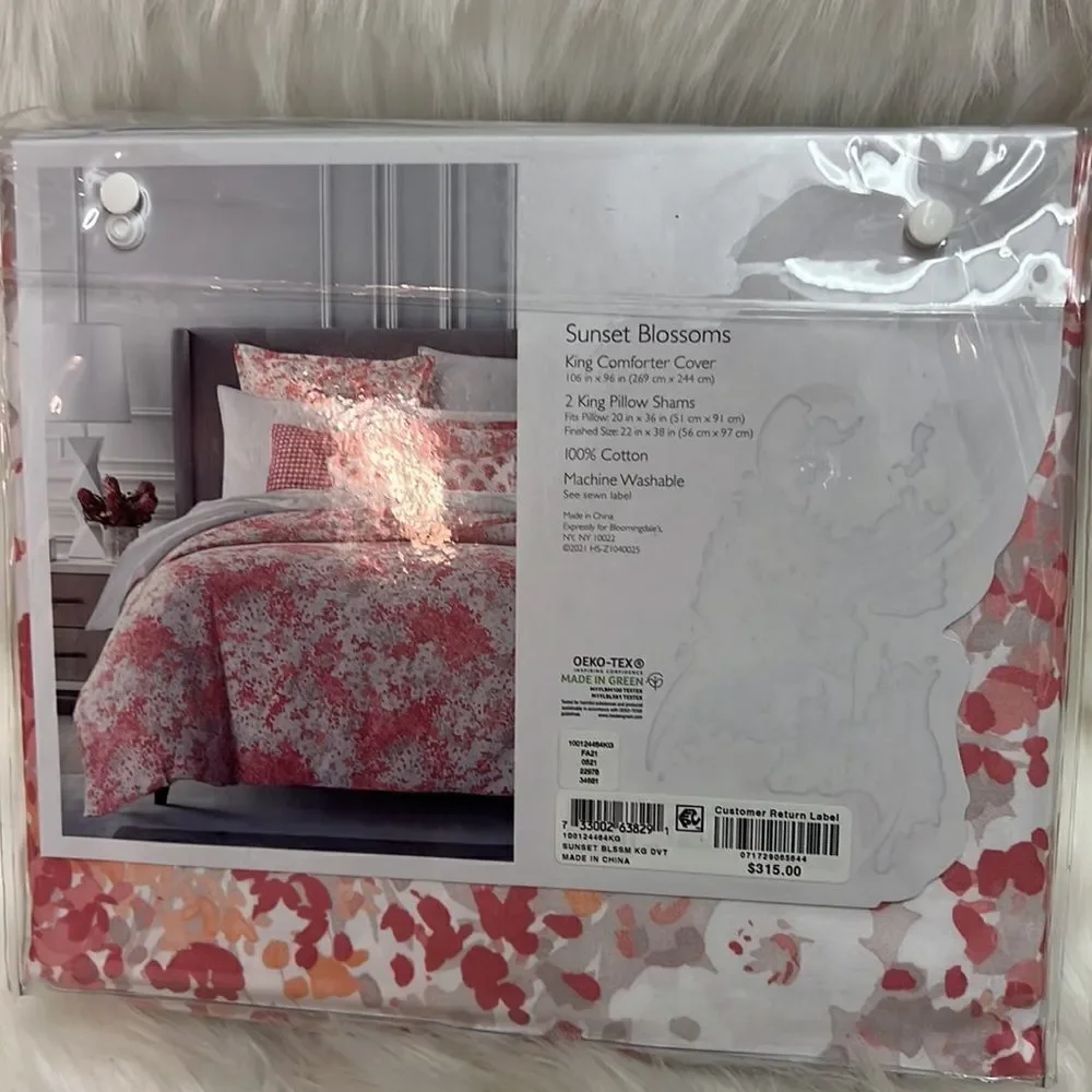 SKY Bloomingdale's Abstract Floral Sunset‎ Coral KING Comforter Cover Set